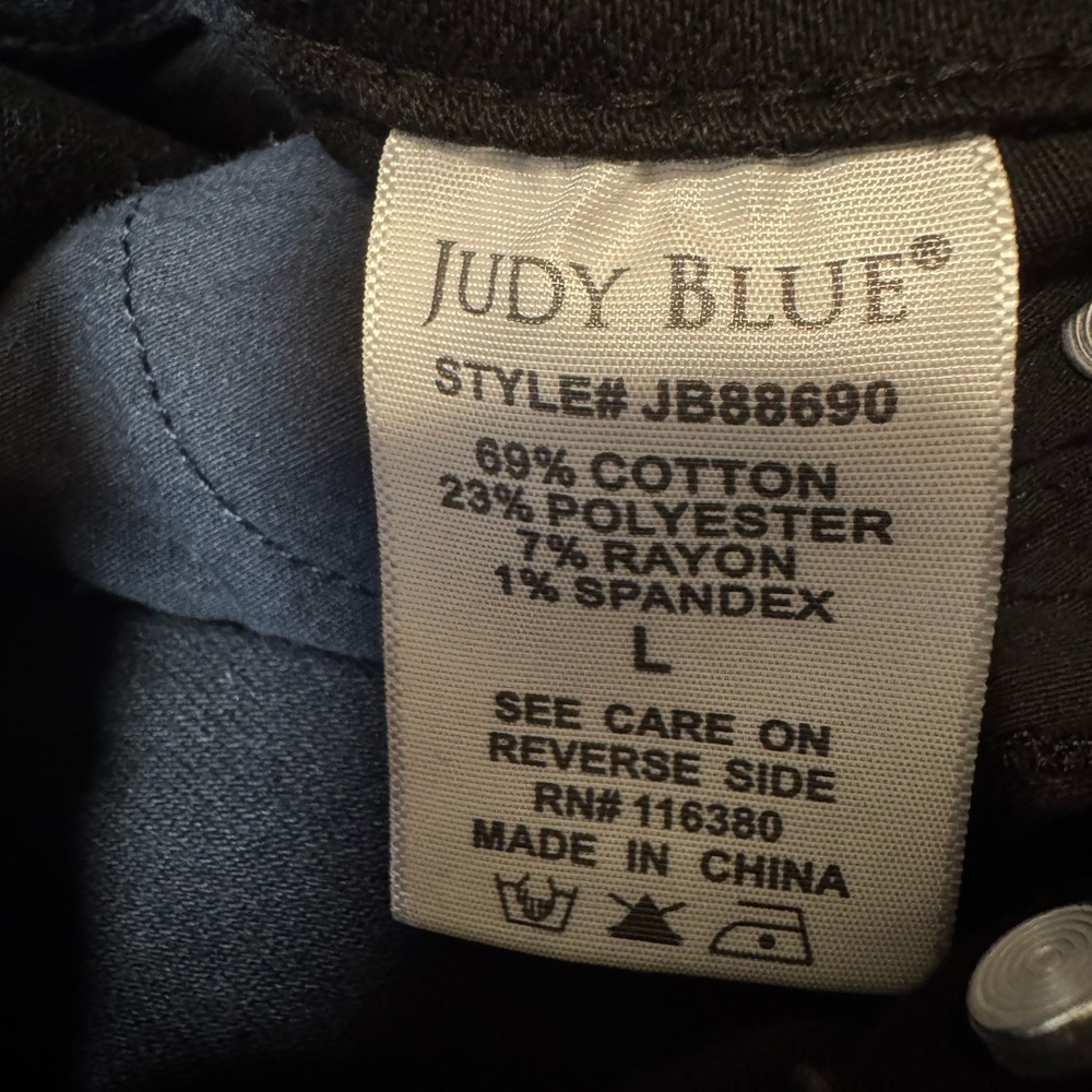 Judy Blue Tummy Control Retro Flare Black Overalls Denim Jumpsuit Size Large - Picture 12 of 16